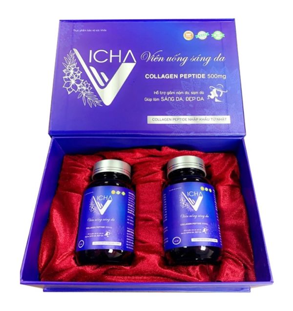 Viên uống Vicha sáng da Collagen Peptide 500mg - Hỗ trợ cải thiện các triệu chứng do thiếu hụt nội tiết tố nữ. chothuoctay