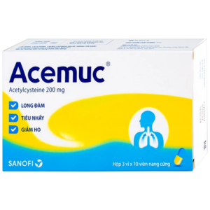 Thuốc Acemuc 200mg trị các rối loạn về tiết dịch đường hô hấp (3 vỉ x 10 viên)