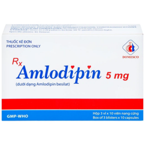 Thuốc Amlodipin 5mg Domesco điều trị tăng huyết áp, đau thắt ngực (3 vỉ x 10 viên)