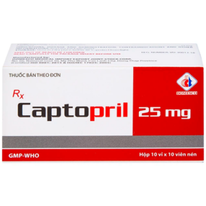 Thuốc Captopril 25mg điều trị tăng huyết áp, suy tim, nhồi máu cơ tim (10 vỉ x 10 viên)