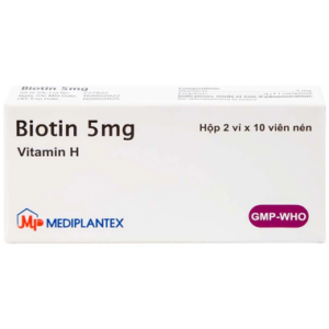 Thuốc Biotin 5mg Mediplantex điều trị thiếu hụt biotin (2 vỉ x 10 viên)