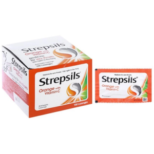 Viên ngậm Strepsils Orange With Vitamin C giảm đau họng (50 gói x 2 viên)