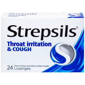 Viên ngậm Strepsils Throat Irritation & Cough Reckitt Benckiser giúp làm sạch đường thở và kiểm soát ho (2 vỉ x 12 viên)