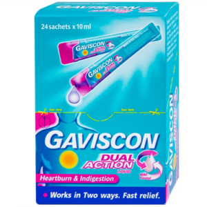 Thuốc Gaviscon Dual Action Reckitt Benckiser điều trị ợ nóng, khó tiêu, trào ngược dạ dày thực quản (hộp 24 gói x 10ml)