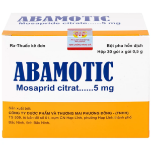 Thuốc Abamotic 5mg Phương Đông điều trị triệu chứng khó tiêu, ợ hơi, đầy bụng hộp 30 gói x 0,5g