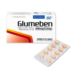 Thuốc Glumeben 500mg/2,5mg DHG điều trị đái tháo đường tuýp 2 (3 vỉ x 10 viên)