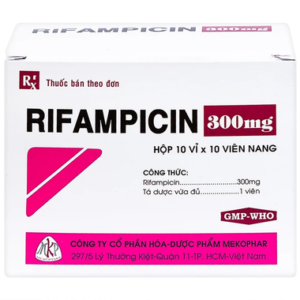 Thuốc Rifampicin 300 mg được sản xuất bởi Công ty Cổ phần Hóa – Dược phẩm Mekophar, với thành phần chính Rifampicin, được dùng để điều trị lao, phong, dự phòng viêm não do Heamophilus influenzae, Neisseria meningitidis và điều trị bệnh do Brucella.